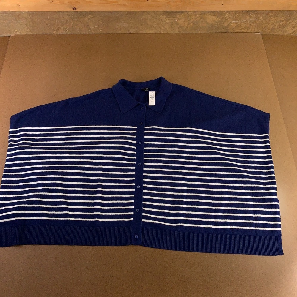 Talbots Womens Size 3X Blue White Striped Button‎ Front Polo Poncho NWT